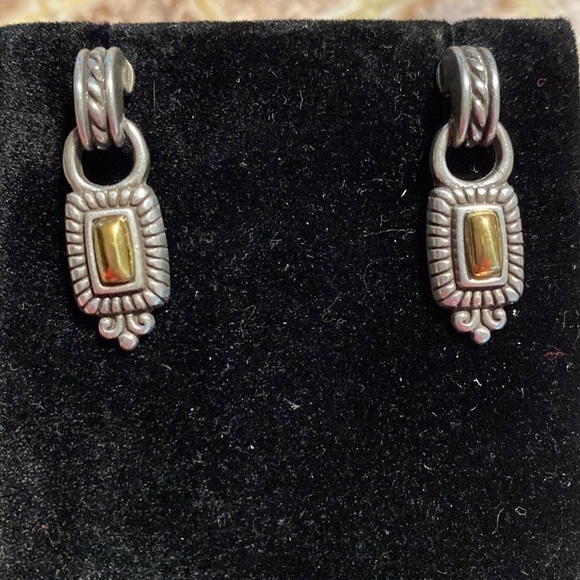 BRIGHTON vintage gold and silver scrolled hoop dangle‎ post earrings - Picture 5 of 5